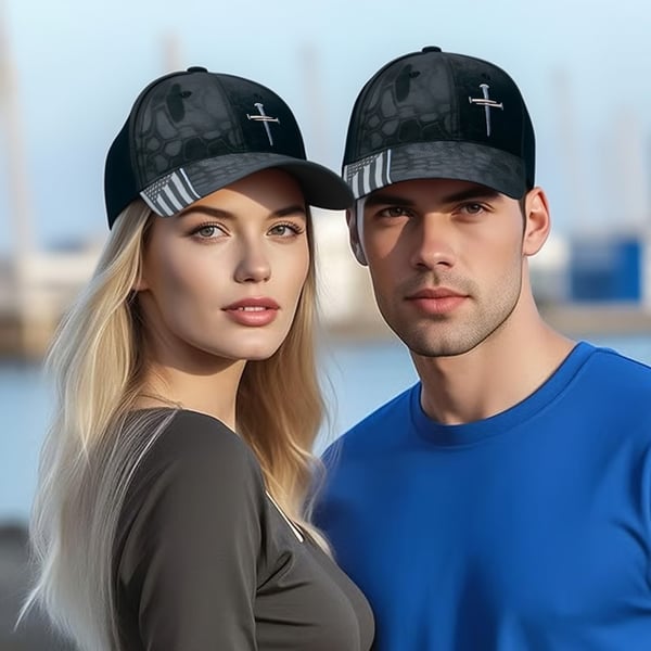 Sterling Christian Baseball Hat™ with Cross Decal Curved Fabric Strap
