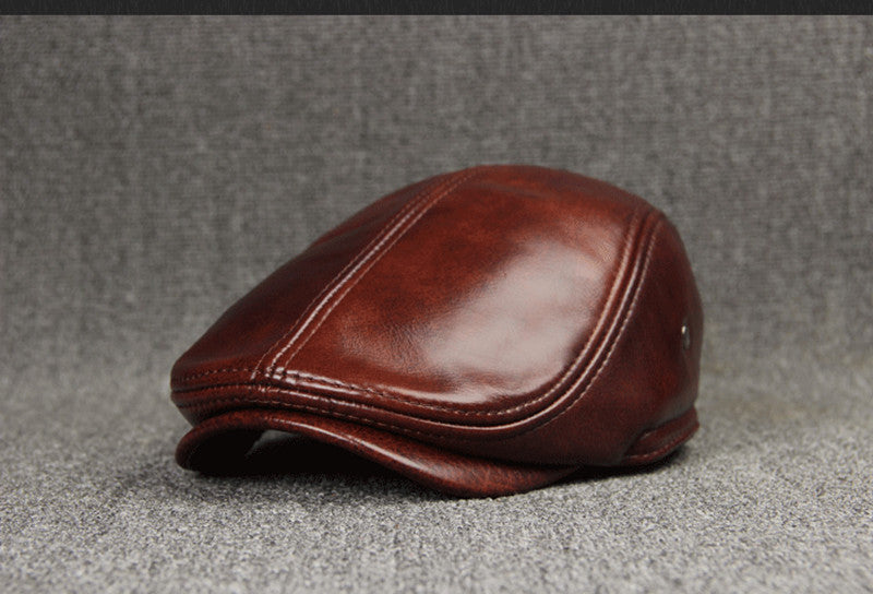 Sterling Cowhide™ Leather Beret Flat Cap Ear Detail