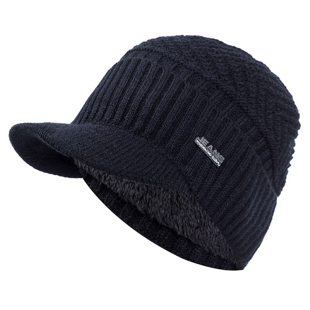 Sterling Fur Lined™ Beanie Visor Knit Cap Plush Ear Coverage