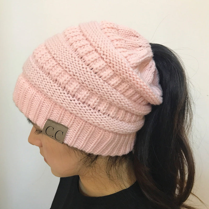 Sterling High Bun™ Beanie Acrylic Cable Knit Hair Opening