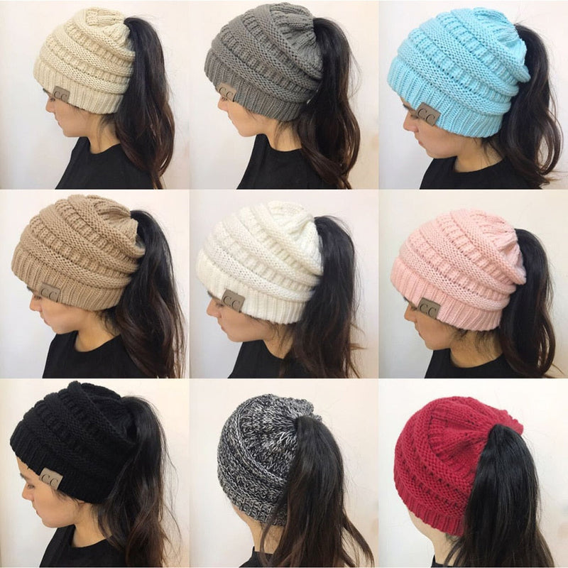 Sterling High Bun™ Beanie Acrylic Cable Knit Hair Opening