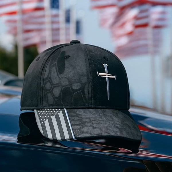 Sterling Christian Baseball Hat™ with Cross Decal Curved Fabric Strap