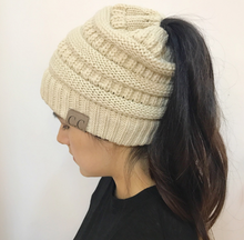 Sterling High Bun™ Beanie Acrylic Cable Knit Hair Opening