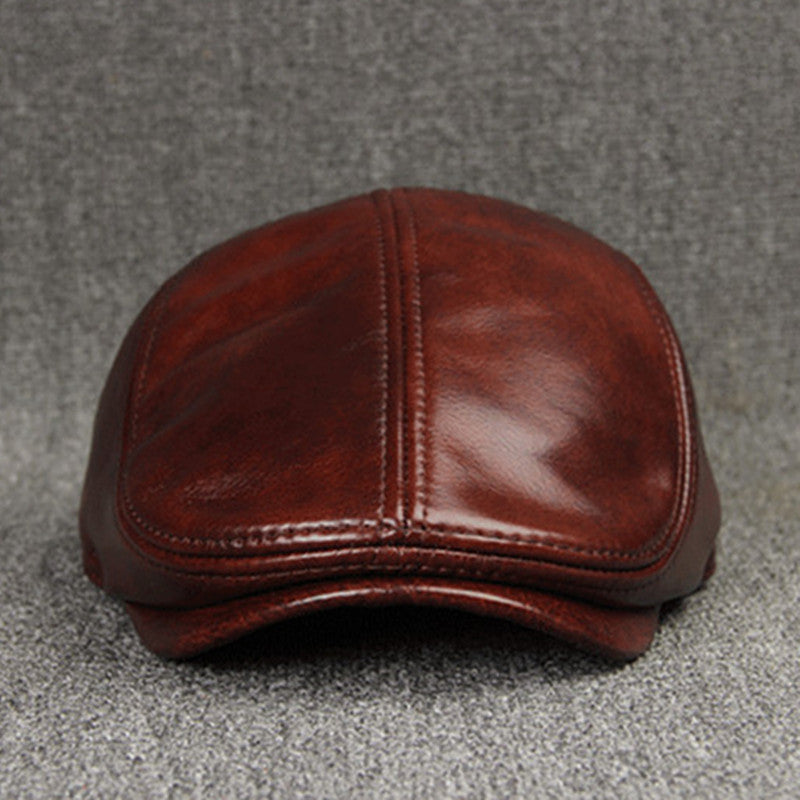 Sterling Cowhide™ Leather Beret Flat Cap Ear Detail