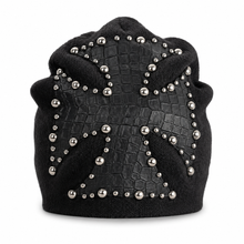 Sterling ™ Nocturne Leather Beret Hat With Rivet Cross Detail