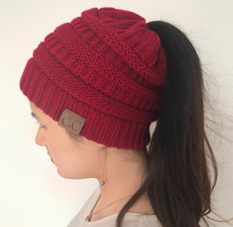 Sterling High Bun™ Beanie Acrylic Cable Knit Hair Opening