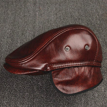 Sterling Cowhide™ Leather Beret Flat Cap Ear Detail