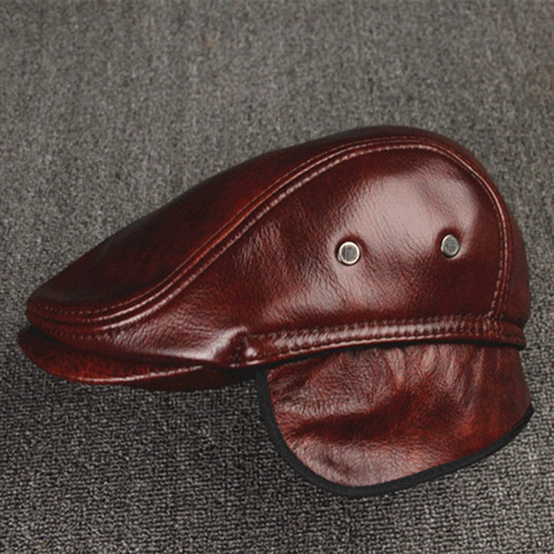 Sterling Cowhide™ Leather Beret Flat Cap Ear Detail