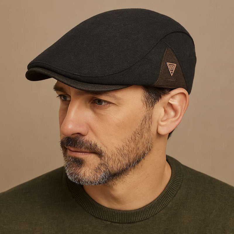 Sterling Retro Beret Flat Cap™ Soft Fabric Short Brim
