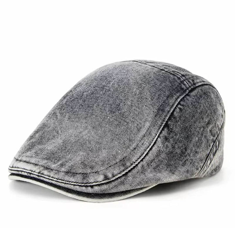 Sterling Washed Denim Flat Cap™ Low Crown Denim Panel Stitch