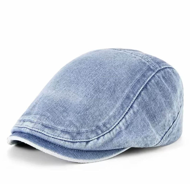 Sterling Washed Denim Flat Cap™ Low Crown Denim Panel Stitch