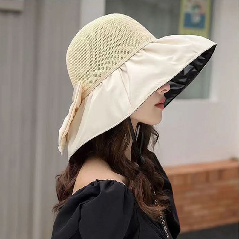 Sterling Promenade™ Wide Brim Straw Sun Hat Bow Detail