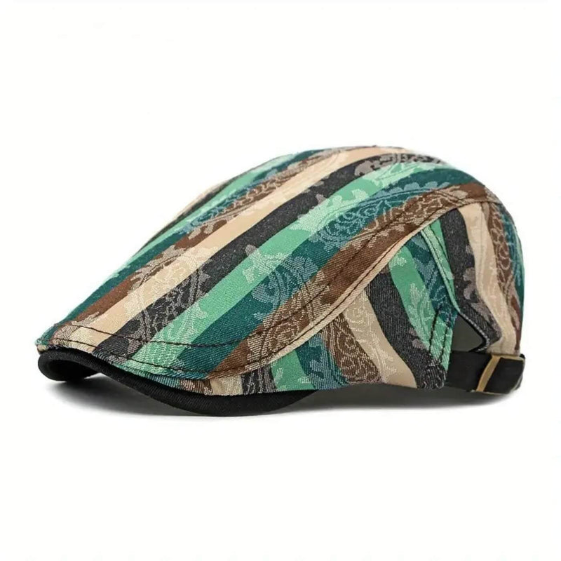 Sterling Striped Flat Cap™ Ivy Textile Angled Stripe Pattern
