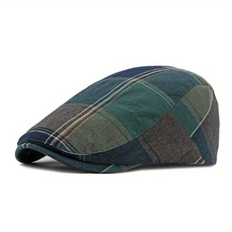 Sterling Plaid Cotton Flat Cap™ Low Crown Cotton Plaid Panel