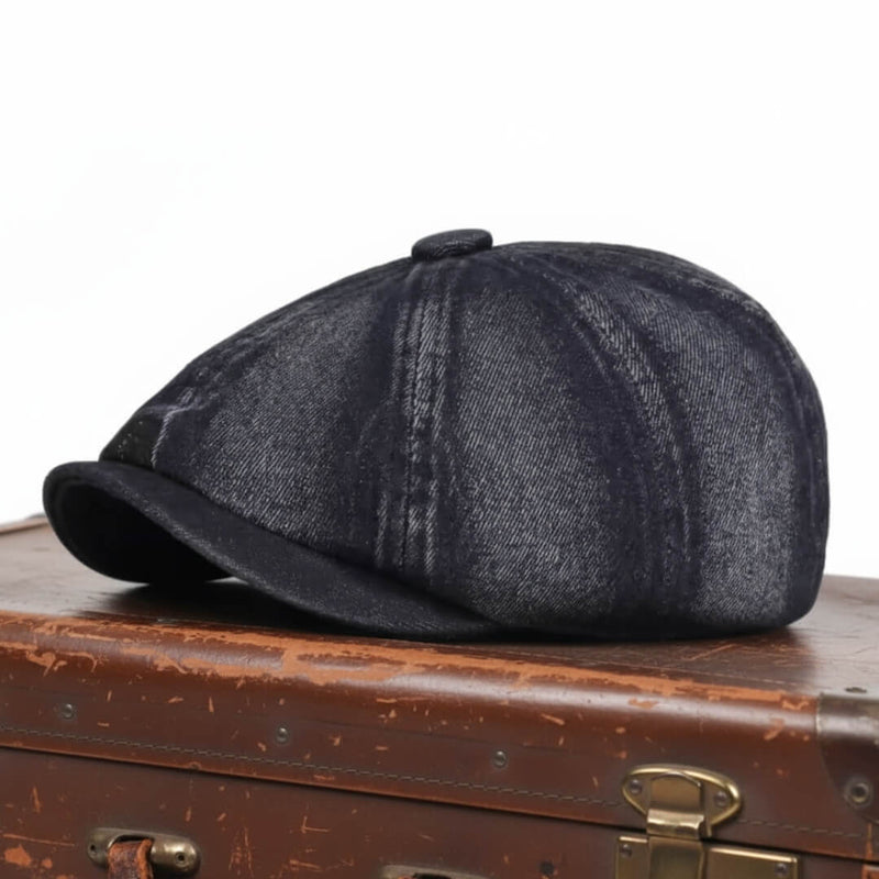 Sterling Denim Newsboy Cap™ Rounded Denim Crown Top Button