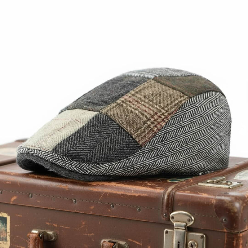 Sterling Patchwork Tweed Flat Cap™ Paneled Fabric Brim