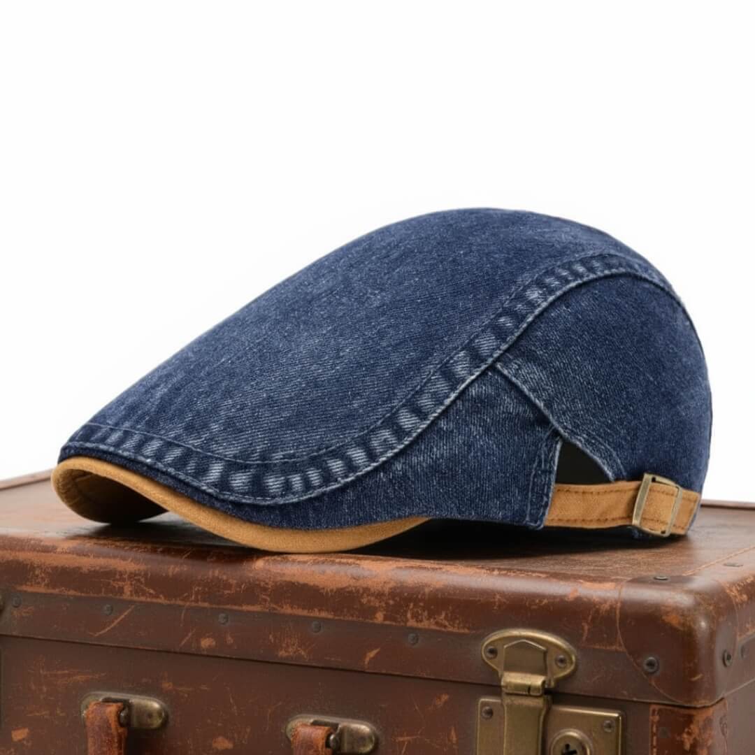 Sterling Denim Flat Cap™ Low Crown Denim Tan Buckle Strap