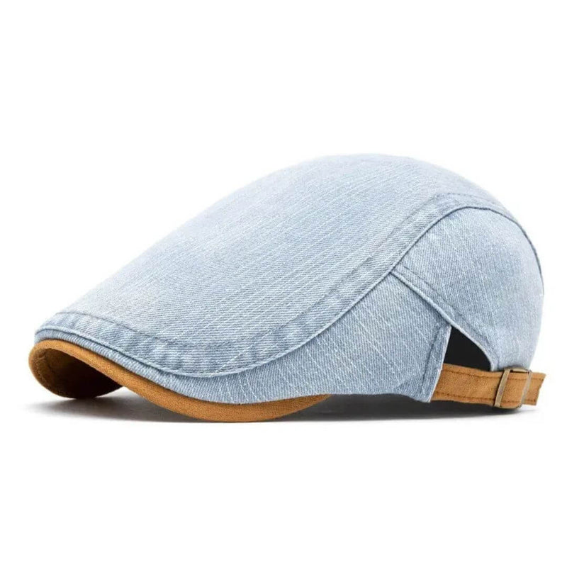 Sterling Denim Flat Cap™ Low Crown Denim Tan Buckle Strap