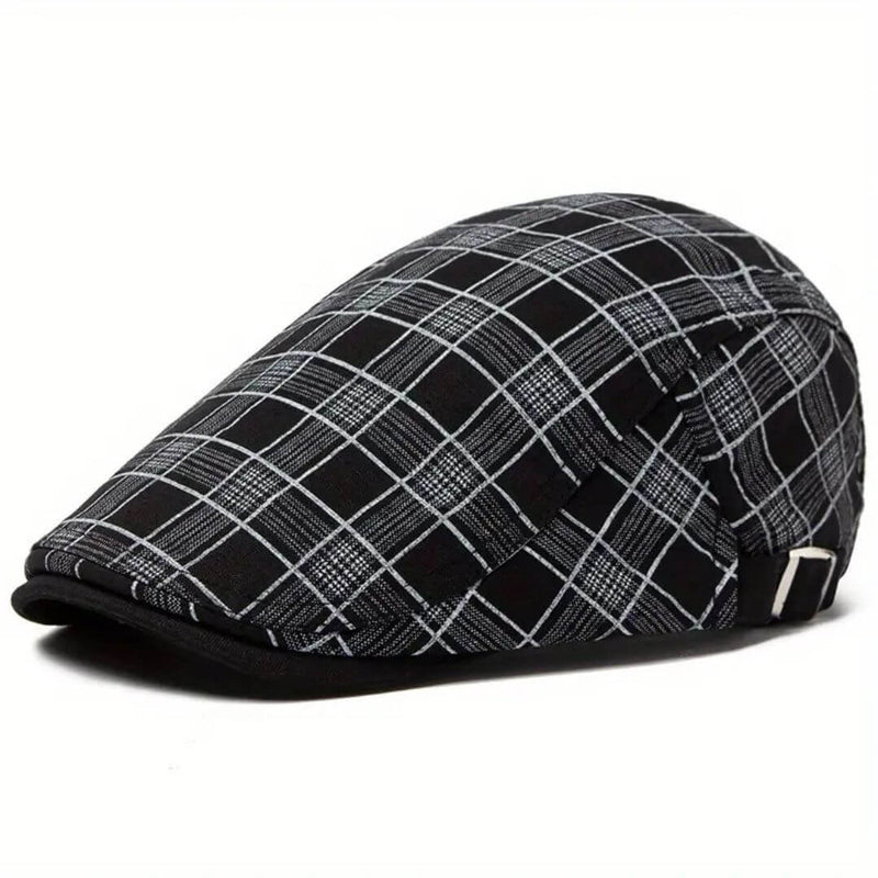 Sterling Linen-Cotton Plaid Flat Cap™ Ivy Linen Blend Check