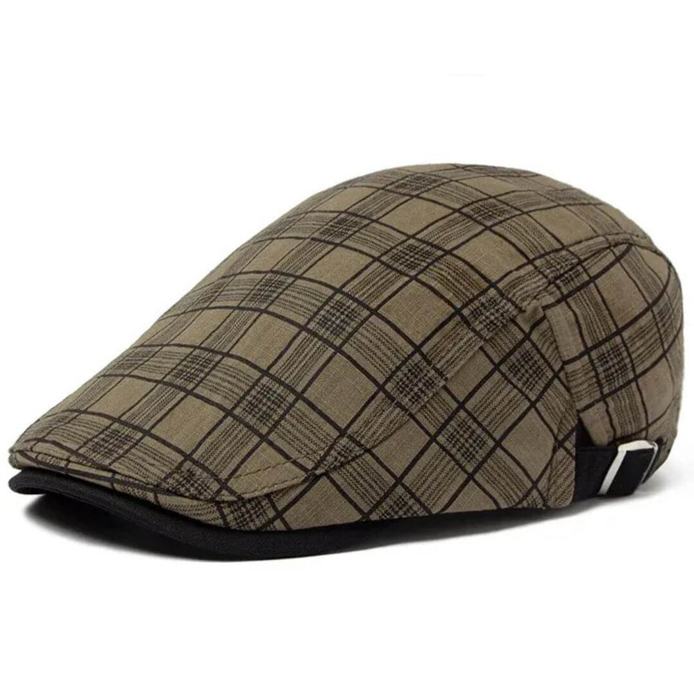 Sterling Linen-Cotton Plaid Flat Cap™ Ivy Linen Blend Check
