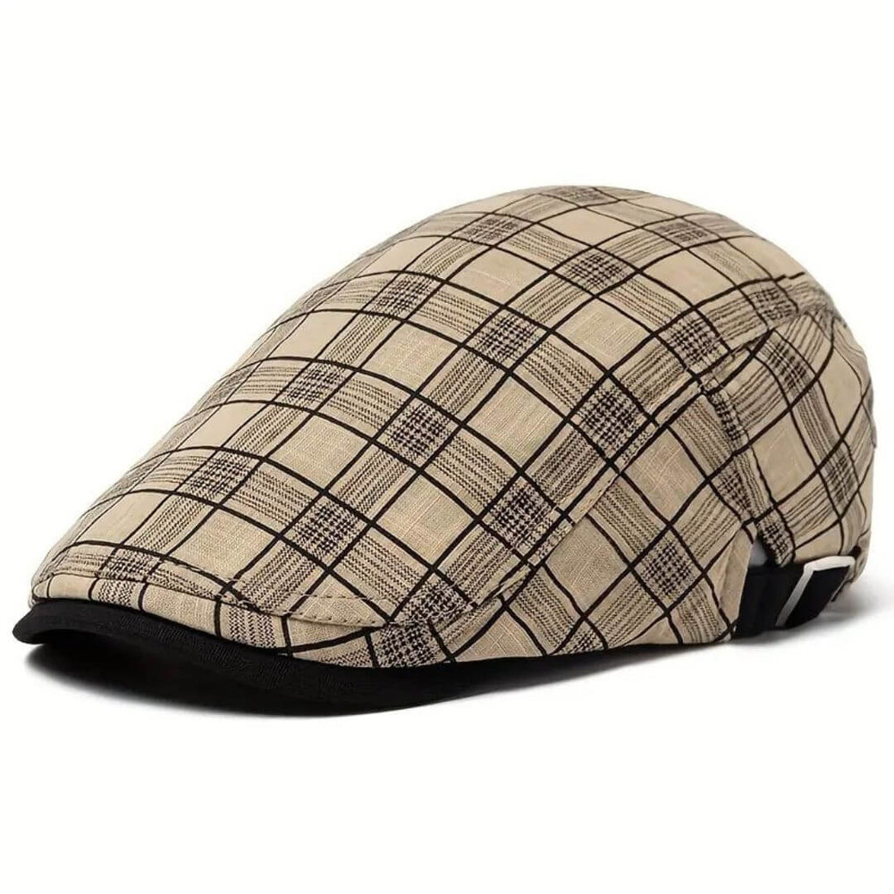 Sterling Linen-Cotton Plaid Flat Cap™ Ivy Linen Blend Check