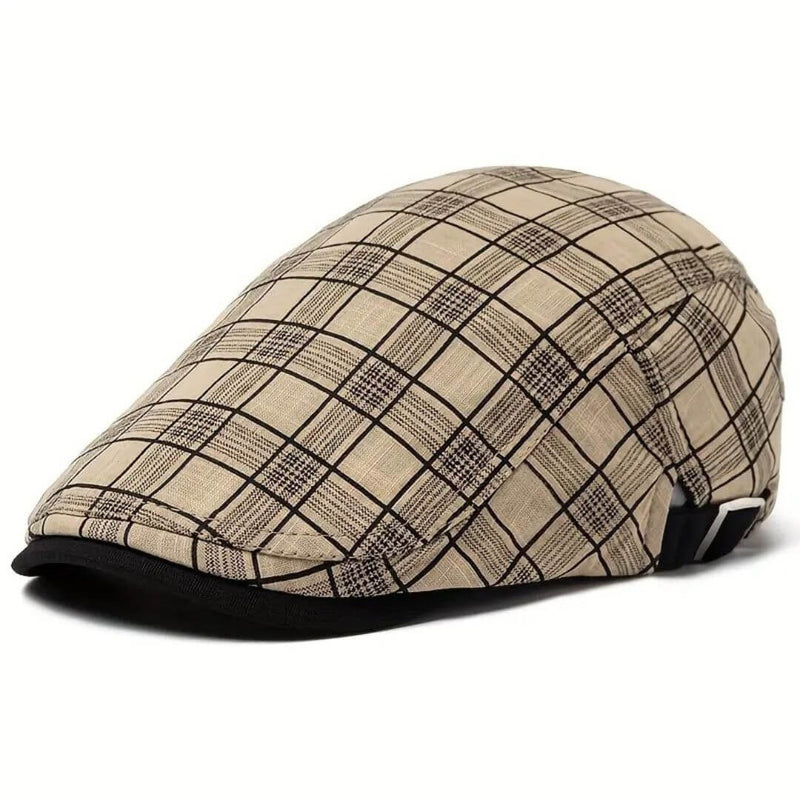 Sterling Linen-Cotton Plaid Flat Cap™ Ivy Linen Blend Check