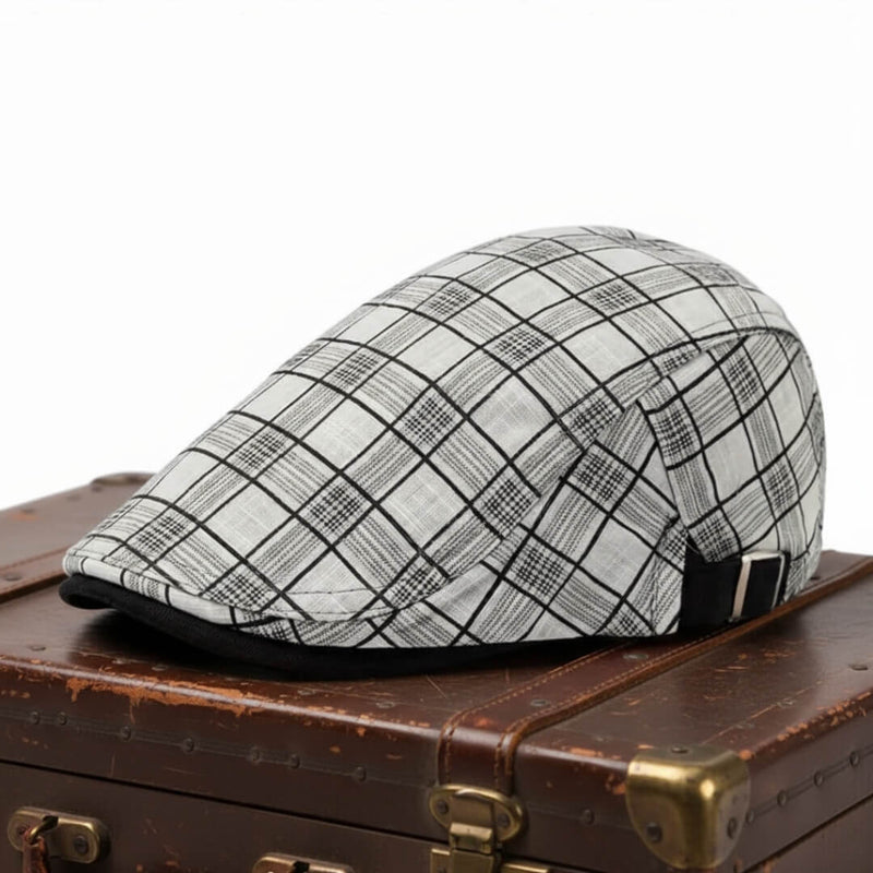 Sterling Linen-Cotton Plaid Flat Cap™ Ivy Linen Blend Check