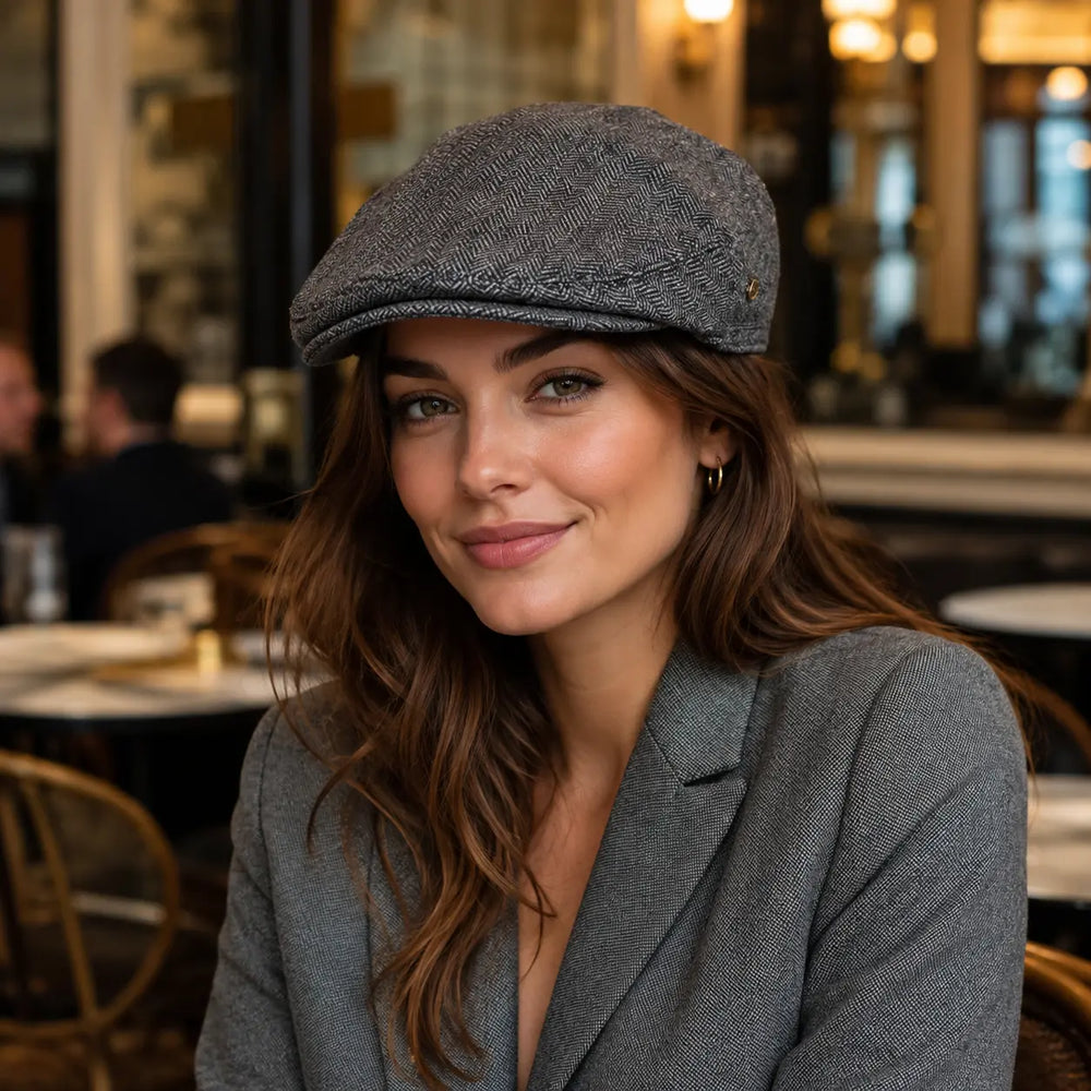 Sterling Birmingham Herringbone Flat Cap™ Soft Brim Detail