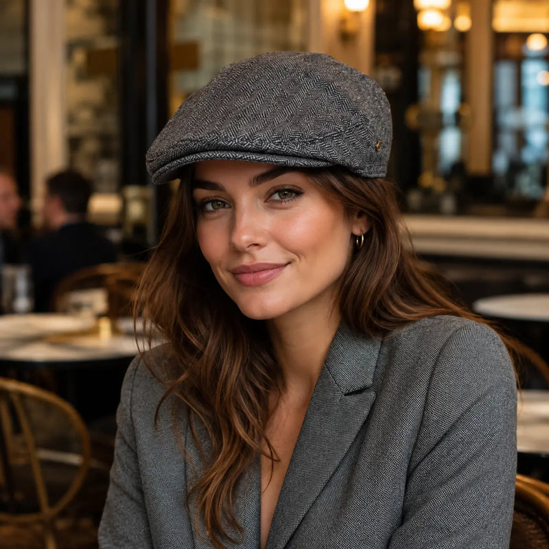 Sterling Birmingham Herringbone Wool Flat Cap™ Soft Brim Detail