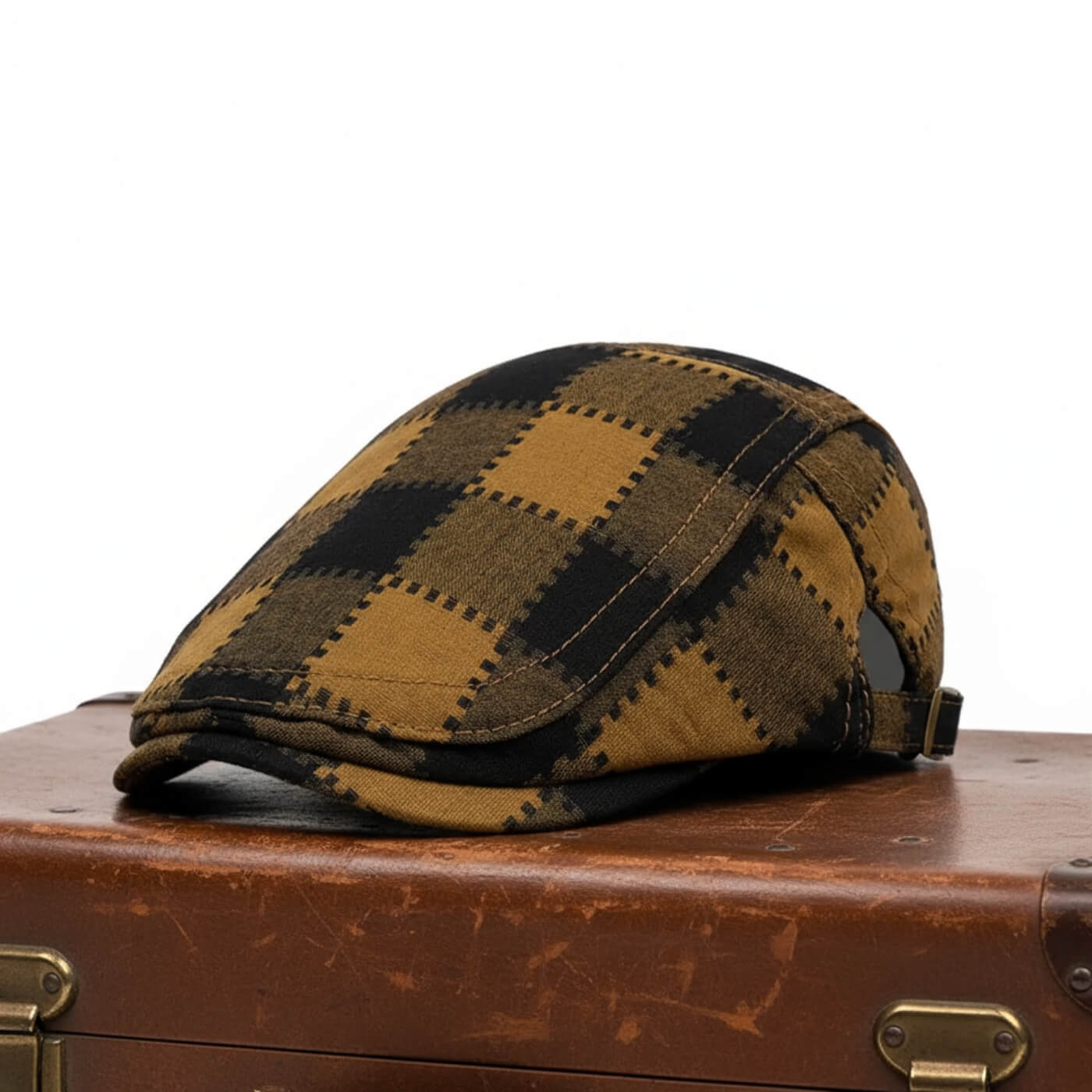 Sterling Plaid Flat Cap™ Ivy Shape Woven Fabric Side Buckle