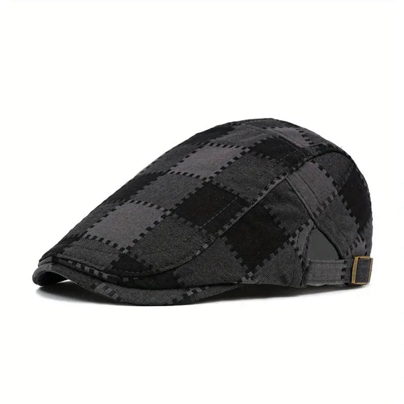 Sterling Plaid Flat Cap™ Ivy Shape Woven Fabric Side Buckle