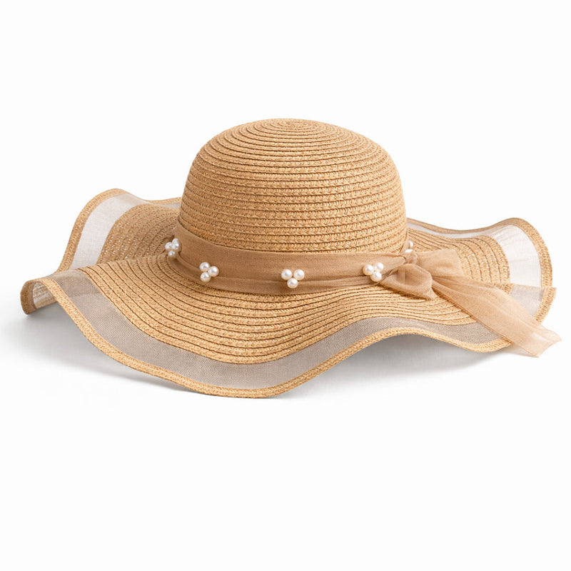Sterling Straw Hat With Wavy Brim™ And Pearl Details