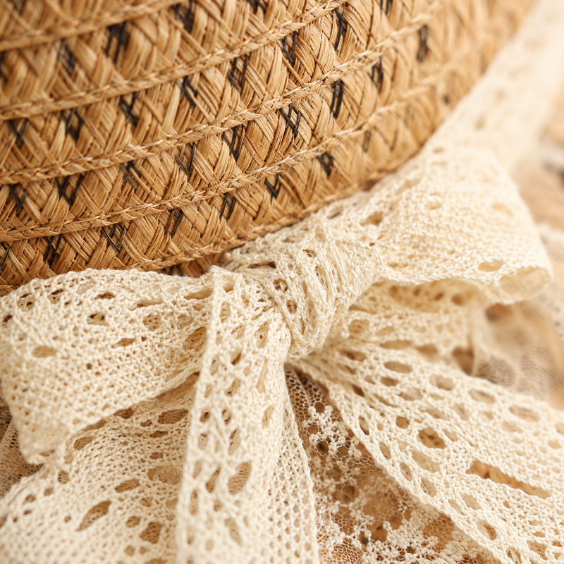 Sterling Lace Bow™ Wide Brim Straw Hat Ribbon Detail