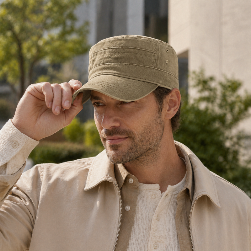 Sterling Military™ Style Flat Cap Cotton Short Eaves