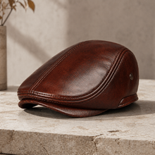 Sterling Cowhide™ Leather Beret Flat Cap Ear Detail