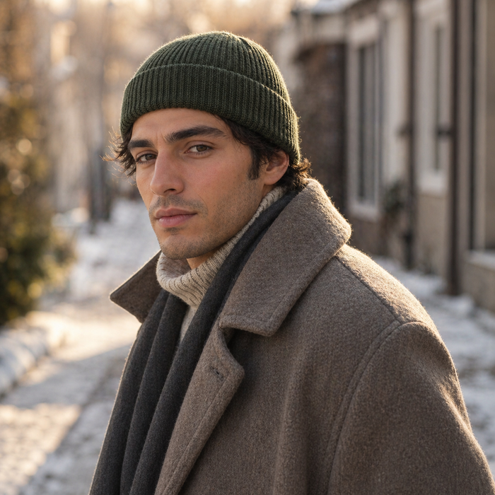 Sterling Short Dome™ Wool Beanie Thick Ribbed Knit Cap For Cold Days
