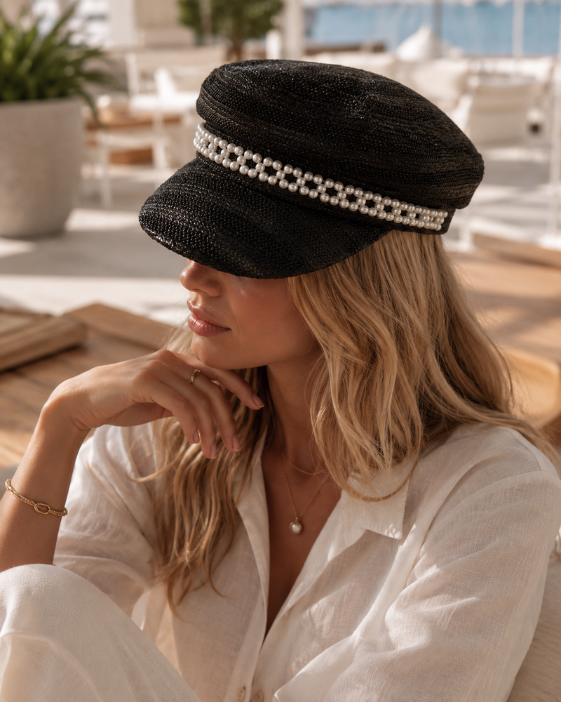 Sterling™ 202512-shi Sun Visor Paper Grass Weave Pearl Chain Detail
