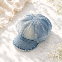 Sterling™ Star Pin Denim Look Beret Polyester Short Brim Newsboy Cap