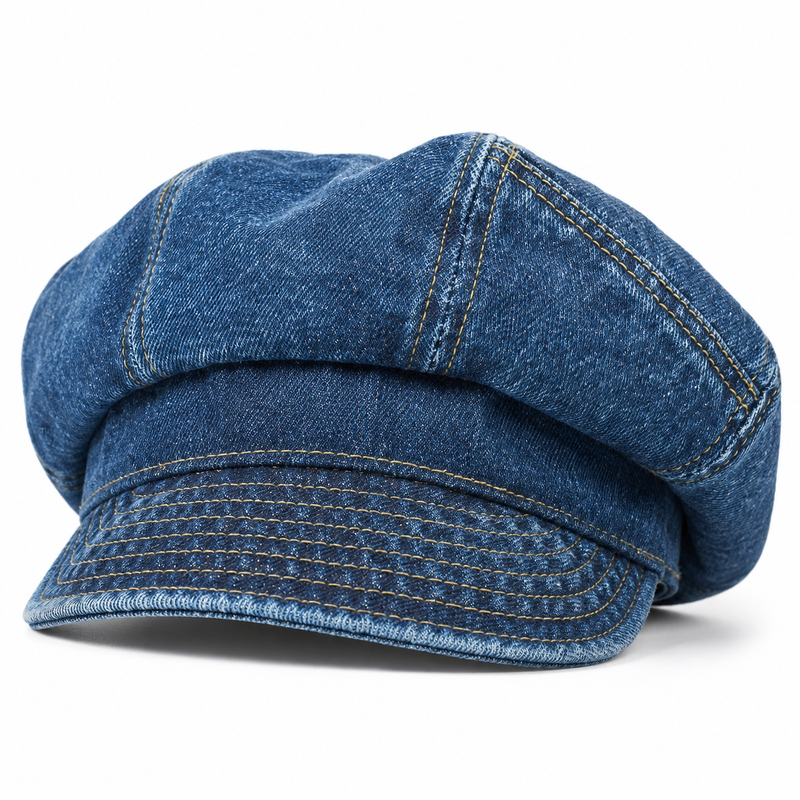 Sterling™ Star Pin Denim Look Beret Polyester Short Brim Newsboy Cap