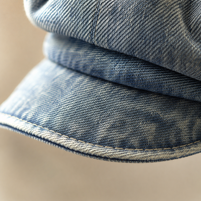 Sterling™ Star Pin Denim Look Beret Polyester Short Brim Newsboy Cap