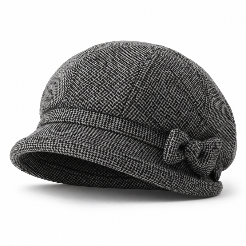 Sterling Bow Brim Beret Warm Polyester Newsboy Cap™ With Side Bow