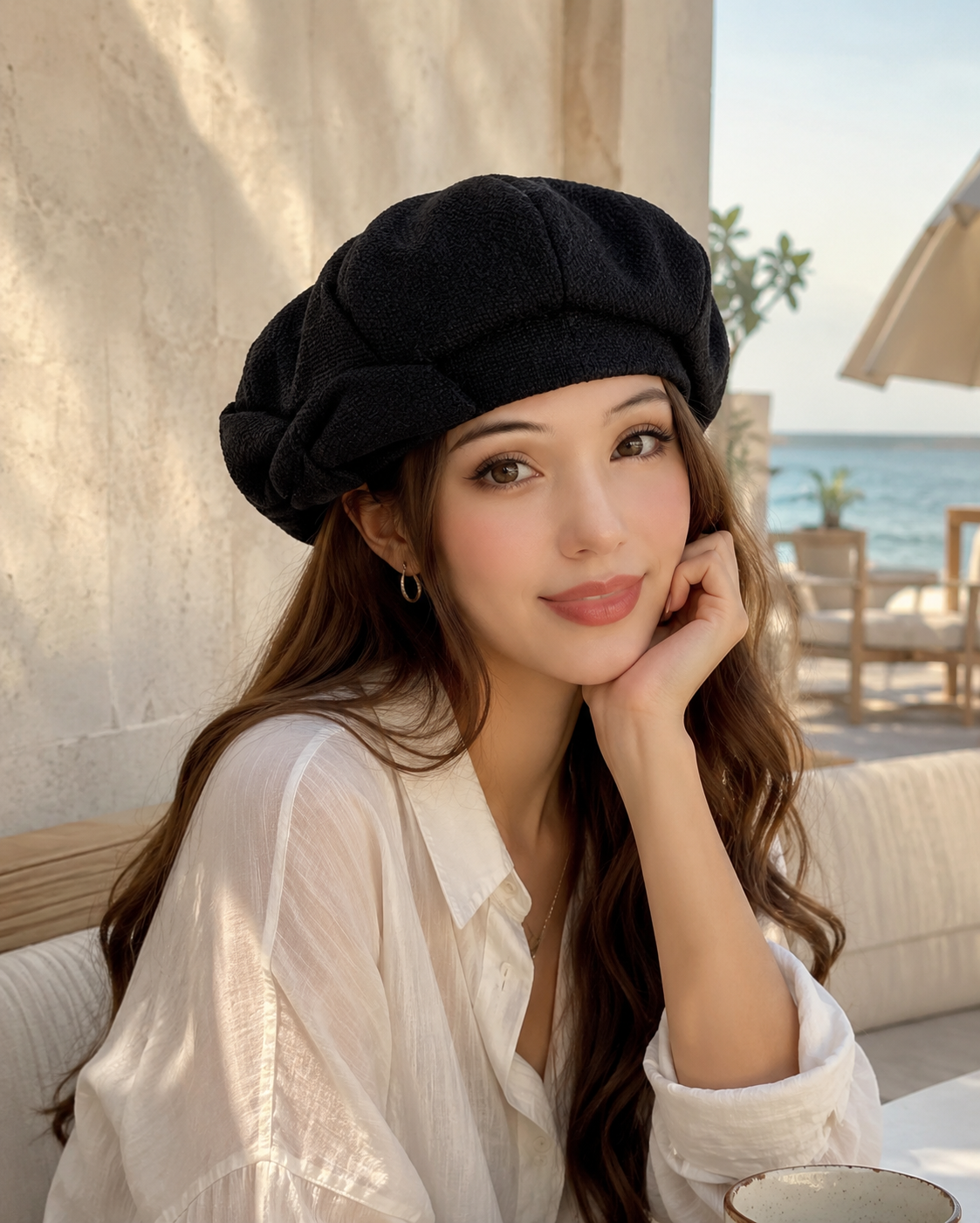 Sterling Autumn Bow Beret Everyday Cotton Octagonal Hat™ With Bow Detail