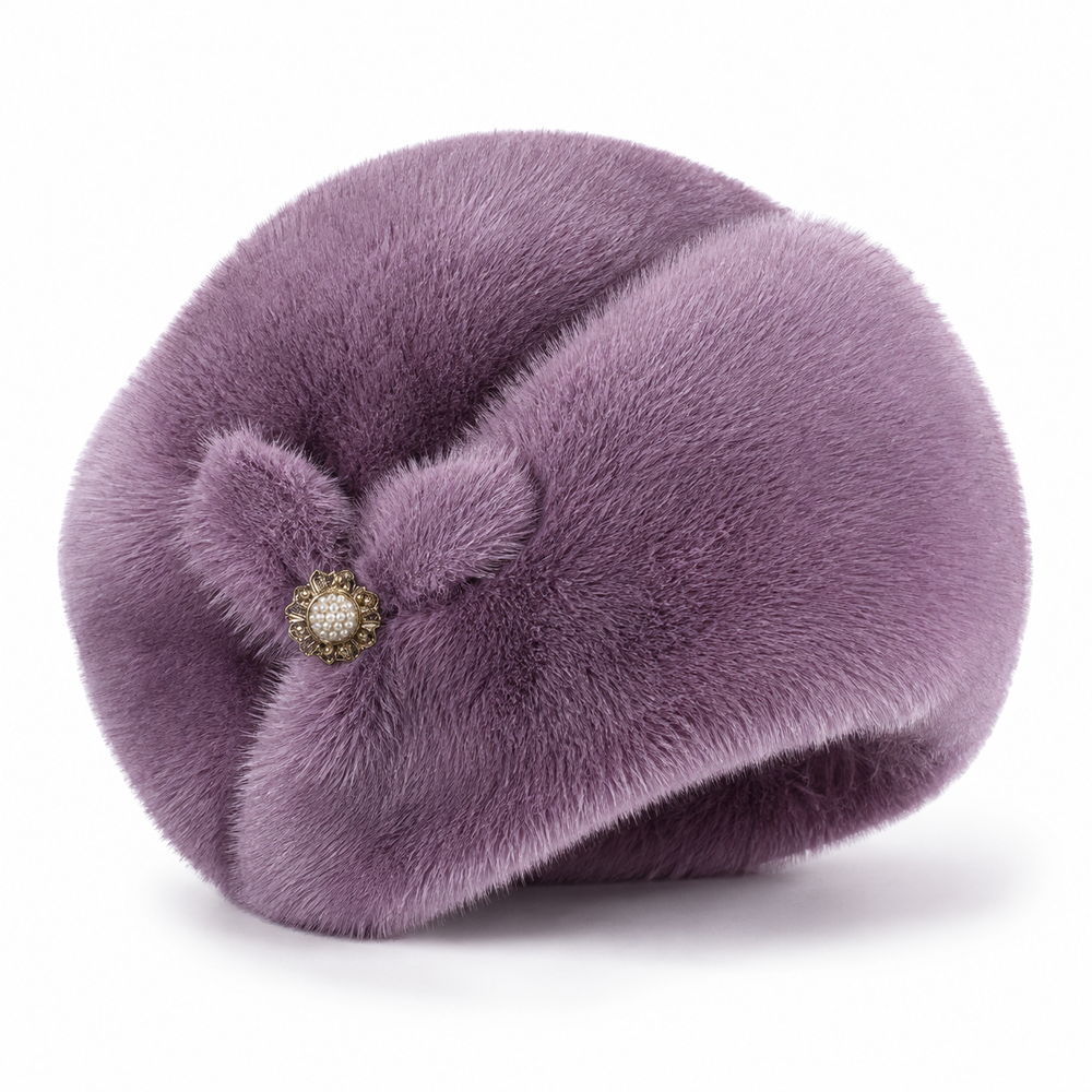 Sterling Solid Faux Rabbit Fur Winter Hat Warm Bucket Cap™ Flower Detail