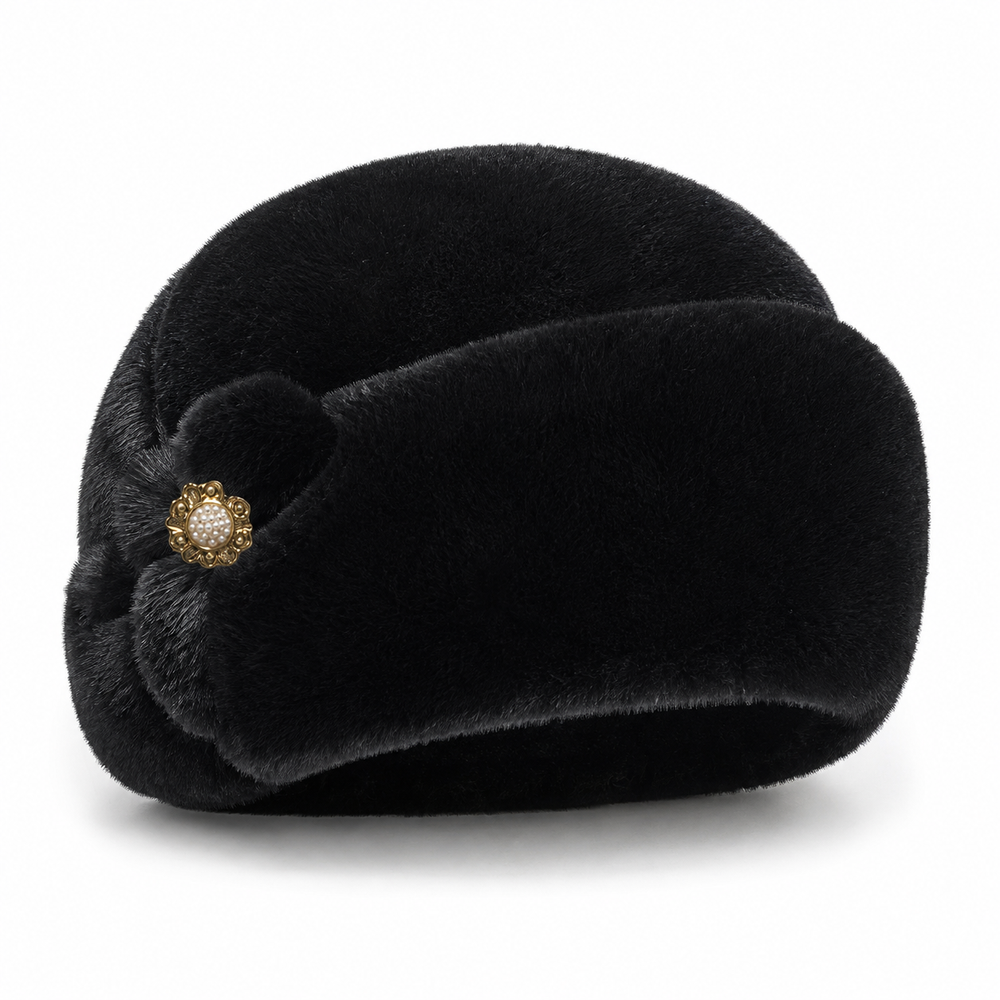 Sterling Solid Faux Rabbit Fur Winter Hat Warm Bucket Cap™ Flower Detail