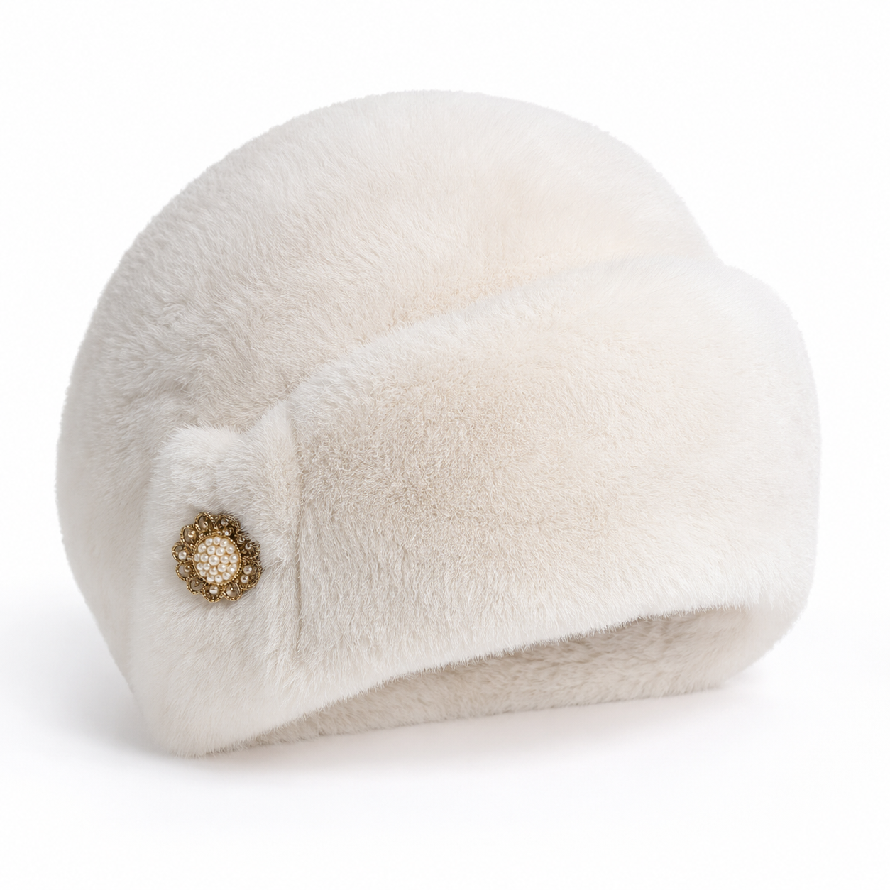 Sterling Solid Faux Rabbit Fur Winter Hat Warm Bucket Cap™ Flower Detail