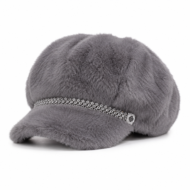 Sterling Ladies Casual Faux Fur Hat Octagonal Newsboy Cap™ Solid Crown