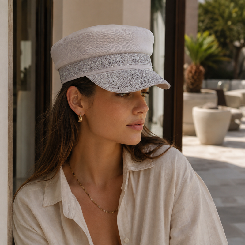 Sterling Rhinestone Flat Top Cap™ One Size Embellished Sun Hat