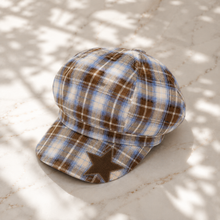 Sterling Octagonal Beret Hat Plaid Fabric Newsboy Cap™ Star Patch