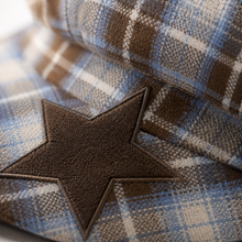 Sterling Octagonal Beret Hat Plaid Fabric Newsboy Cap™ Star Patch