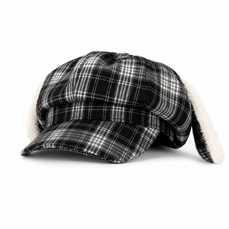 Sterling Octagonal Plaid Beret Cap™ With Plush Ear Detail